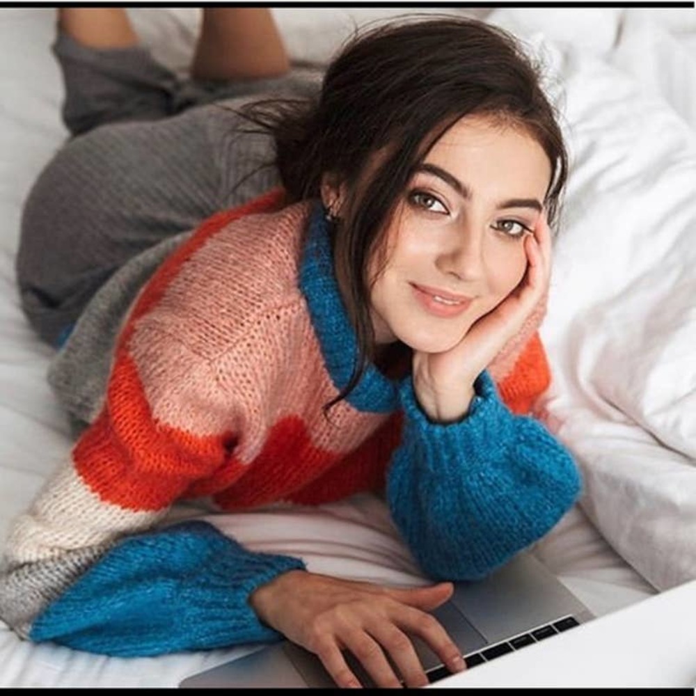 Nordstorm Signature Multicolor Striped Mohair Silk Merino Wool Mock Sweater S